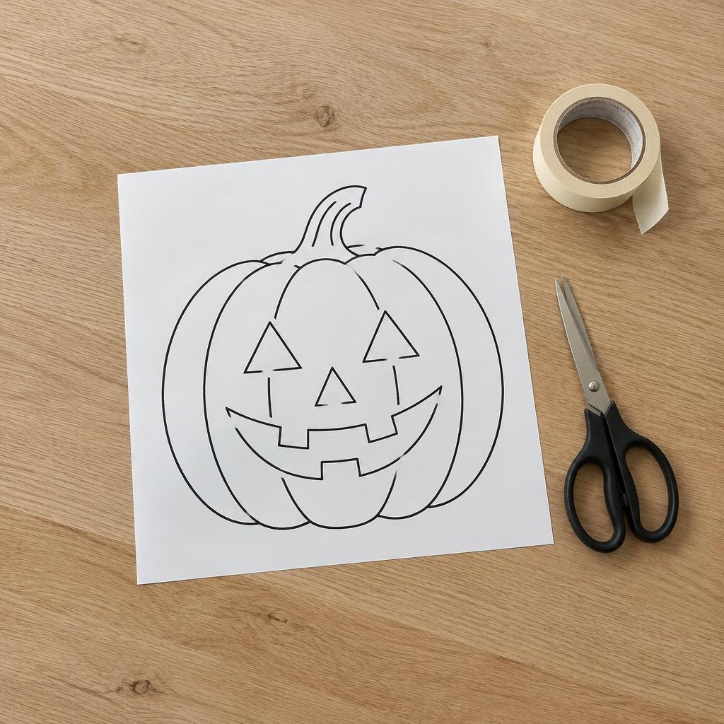 Printed stencil with scissors on a kitchen table